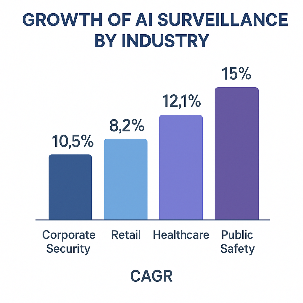 Growth of AI Video Surveillance by industry.